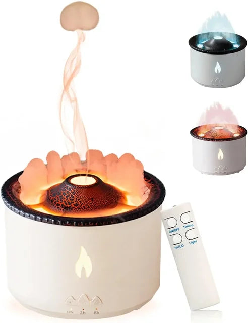 Volcano Flame Air Humidifier - Ultrasonic Essential Oil Aroma Diffuser with Jellyfish Mist for Home Room Fragrance and Steam