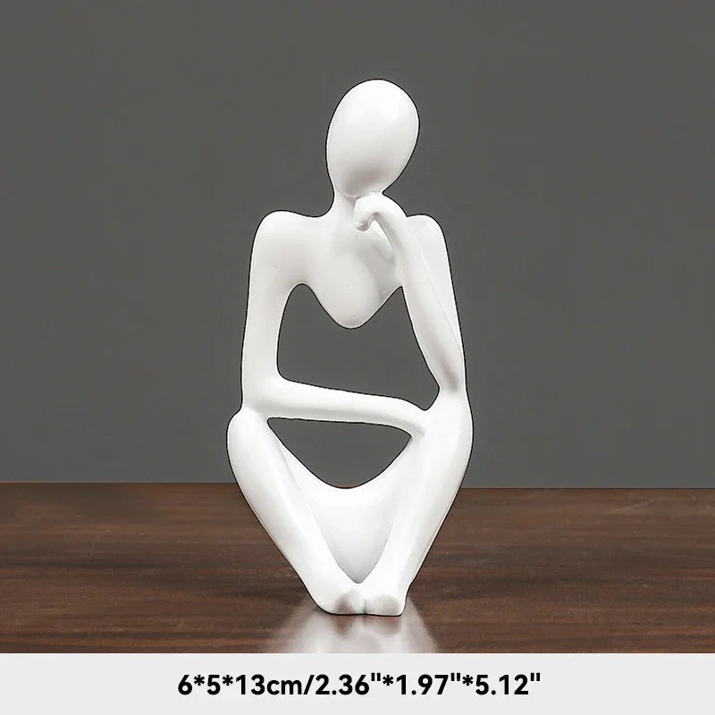 Elegant Sand Color Thinker Abstract Sculpture - Yoga Figurine for Stylish Nordic Home Decor and Desk Accents