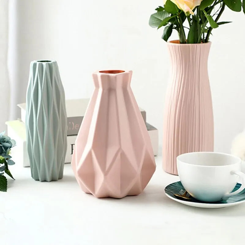 Stylish Nordic Flower Vase - Elegant White, Pink, and Blue Plastic Basket for Home Decor and Floral Arrangements