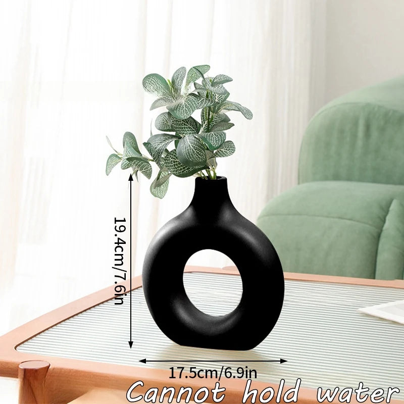 Elegant Pure White Imitation Ceramic Vase - Stylish Donut Design for Single Branch Flower Arranging and Table Decor