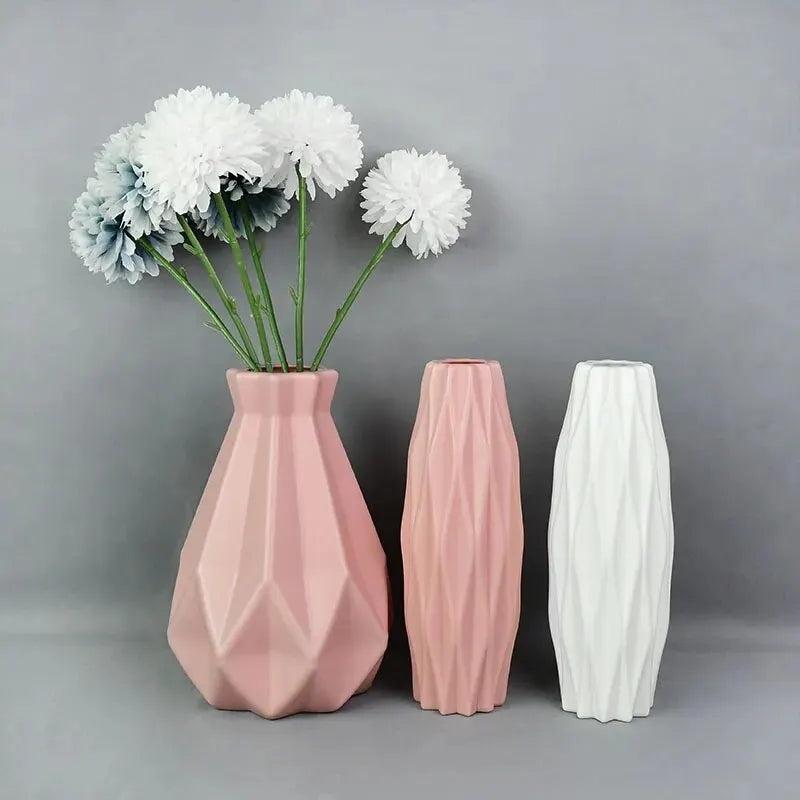 Stylish Nordic Flower Vase - Elegant White, Pink, and Blue Plastic Basket for Home Decor and Floral Arrangements