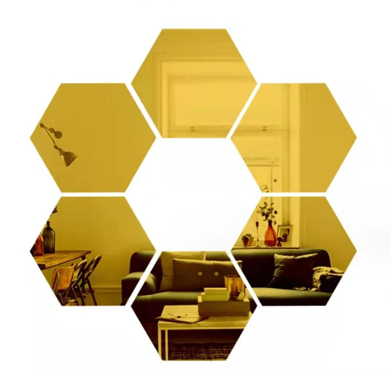 Stunning 3D Hexagon Mirror Wall Stickers in Rose Gold – Perfect for DIY Home Decor! Available in 6 or 12 pcs for Living Room, Bedroom, and Bathroom Makeovers.