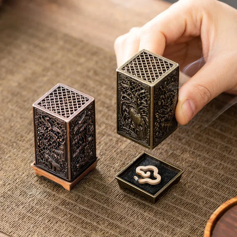 Elegant Square Vertical Incense Burner - Small Xiangyun Alloy Holder for Indoor Aromatherapy and Home Décor, Inspired by Traditional Chinese Plum Incense Burners