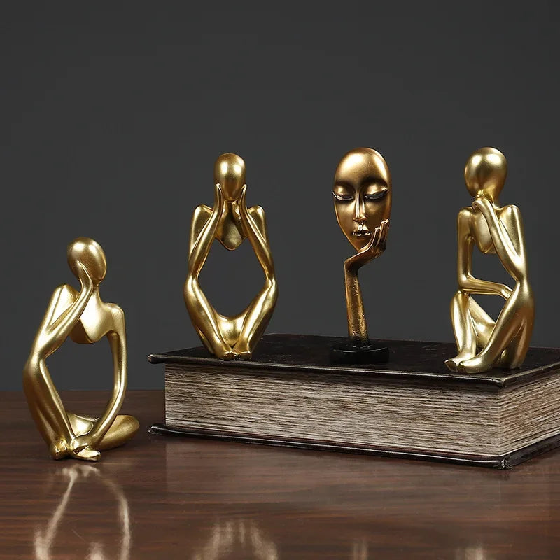 Elegant Sand Color Thinker Abstract Sculpture - Yoga Figurine for Stylish Nordic Home Decor and Desk Accents