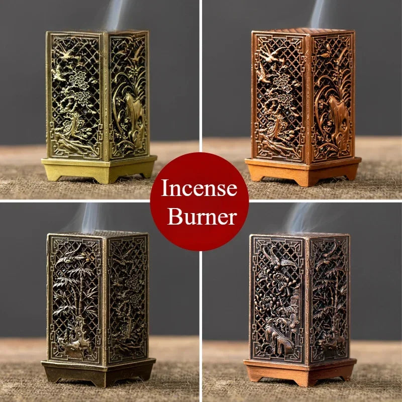 Elegant Square Vertical Incense Burner - Small Xiangyun Alloy Holder for Indoor Aromatherapy and Home Décor, Inspired by Traditional Chinese Plum Incense Burners
