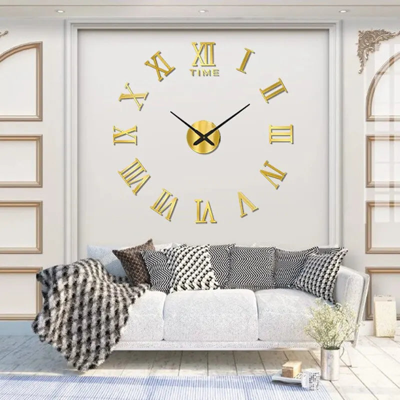 Stylish 3D Acrylic Round Wall Clock with Roman Numerals β DIY Mirror Design, Perfect for Any Space!