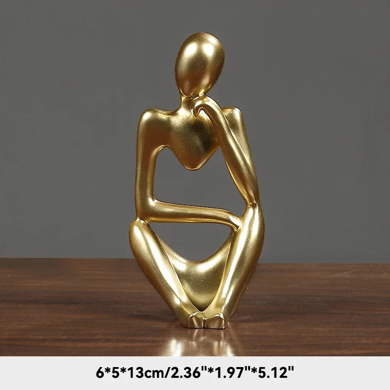 Elegant Sand Color Thinker Abstract Sculpture - Yoga Figurine for Stylish Nordic Home Decor and Desk Accents
