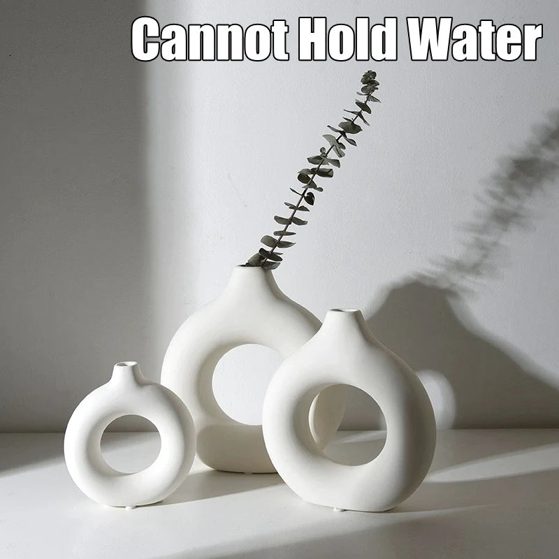 Elegant Pure White Imitation Ceramic Vase - Stylish Donut Design for Single Branch Flower Arranging and Table Decor