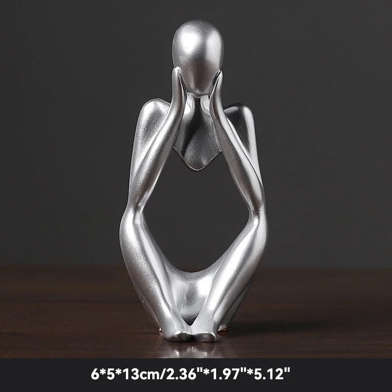 Elegant Sand Color Thinker Abstract Sculpture - Yoga Figurine for Stylish Nordic Home Decor and Desk Accents