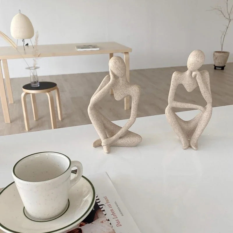 Elegant Sand Color Thinker Abstract Sculpture - Yoga Figurine for Stylish Nordic Home Decor and Desk Accents