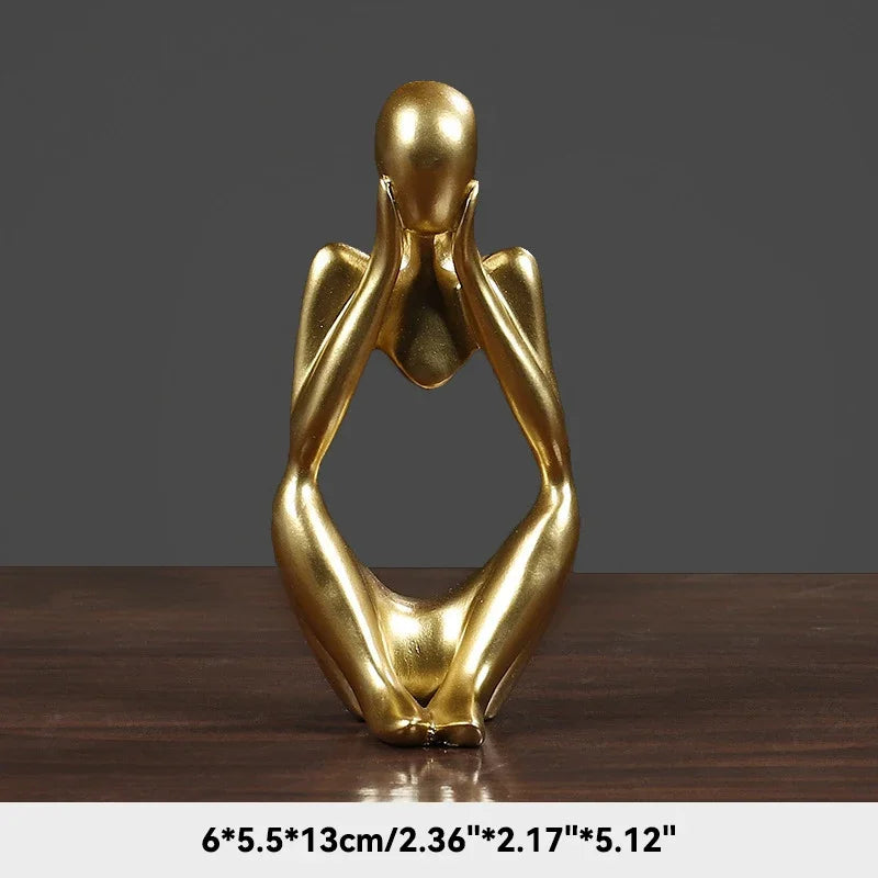 Elegant Sand Color Thinker Abstract Sculpture - Yoga Figurine for Stylish Nordic Home Decor and Desk Accents