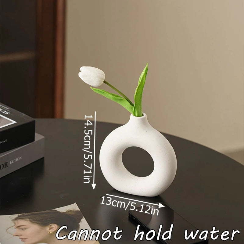 Elegant Pure White Imitation Ceramic Vase - Stylish Donut Design for Single Branch Flower Arranging and Table Decor