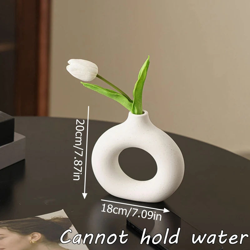 Elegant Pure White Imitation Ceramic Vase - Stylish Donut Design for Single Branch Flower Arranging and Table Decor