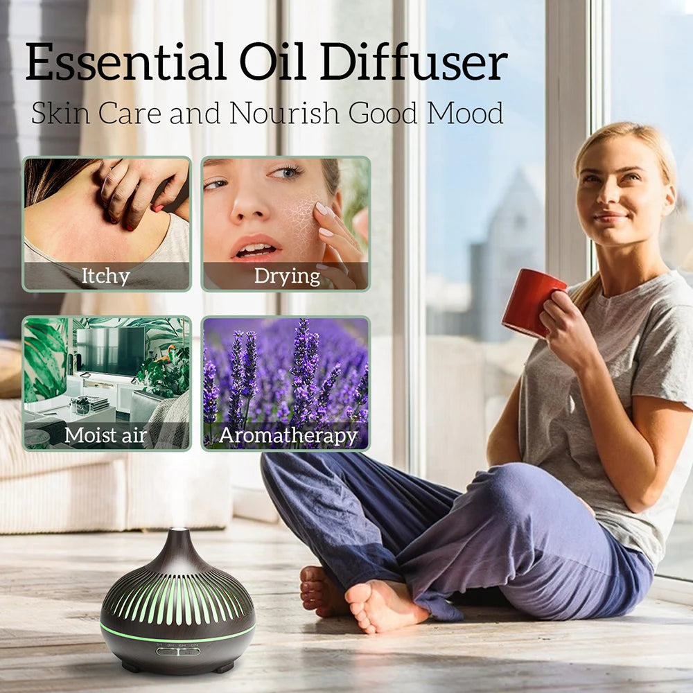 Elegant 500ml Aromatherapy Diffuser with Wood Grain Finish & Remote Control