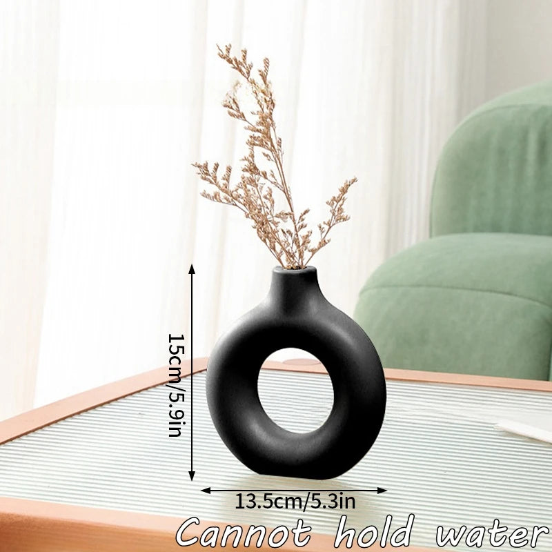 Elegant Pure White Imitation Ceramic Vase - Stylish Donut Design for Single Branch Flower Arranging and Table Decor