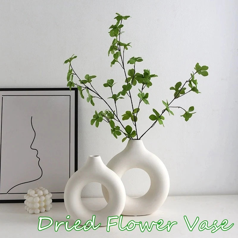 Elegant Pure White Imitation Ceramic Vase - Stylish Donut Design for Single Branch Flower Arranging and Table Decor
