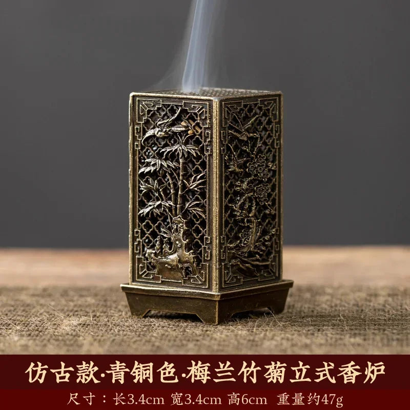 Elegant Square Vertical Incense Burner - Small Xiangyun Alloy Holder for Indoor Aromatherapy and Home Décor, Inspired by Traditional Chinese Plum Incense Burners