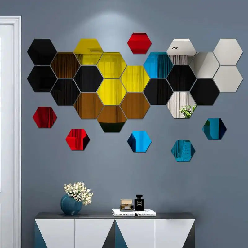 Stunning 3D Hexagon Mirror Wall Stickers in Rose Gold – Perfect for DIY Home Decor! Available in 6 or 12 pcs for Living Room, Bedroom, and Bathroom Makeovers.