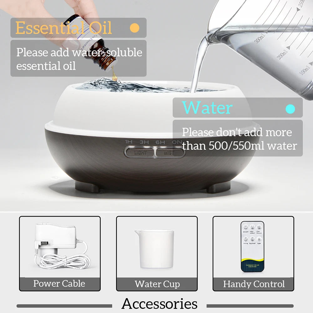 Elegant 500ml Aromatherapy Diffuser with Wood Grain Finish & Remote Control