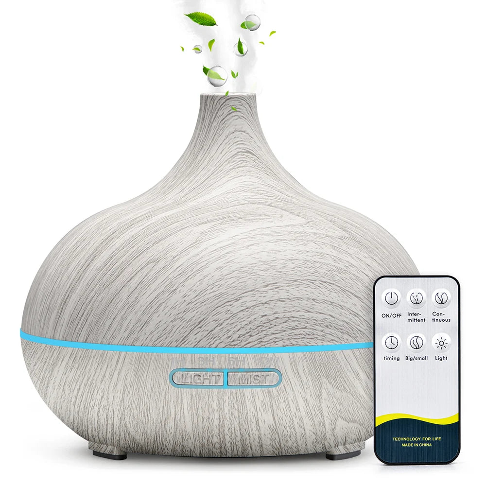 Elegant 500ml Aromatherapy Diffuser with Wood Grain Finish & Remote Control
