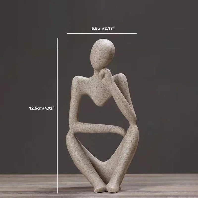 Elegant Sand Color Thinker Abstract Sculpture - Yoga Figurine for Stylish Nordic Home Decor and Desk Accents