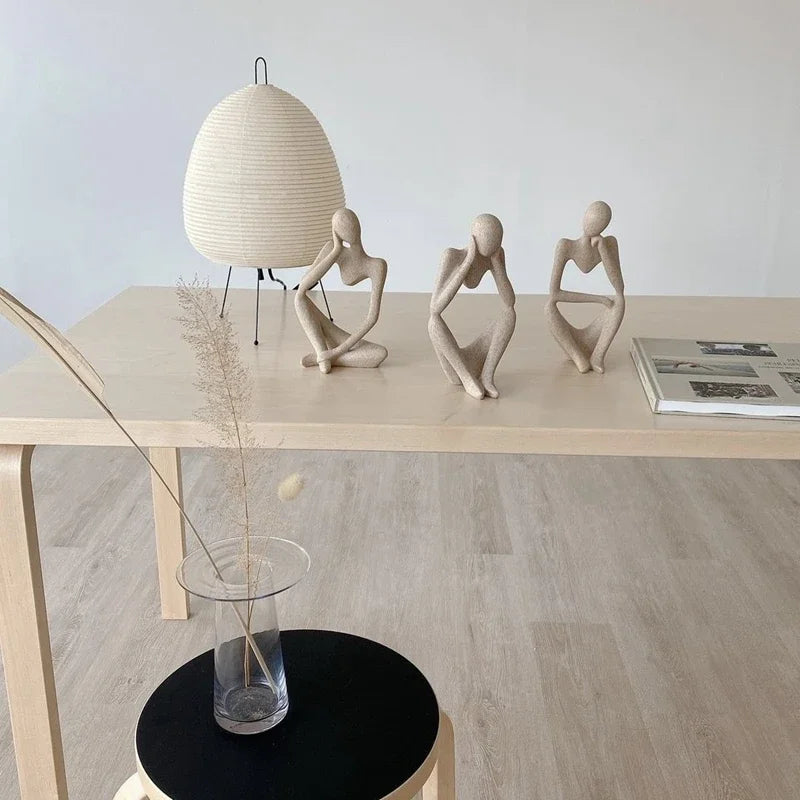 Elegant Sand Color Thinker Abstract Sculpture - Yoga Figurine for Stylish Nordic Home Decor and Desk Accents