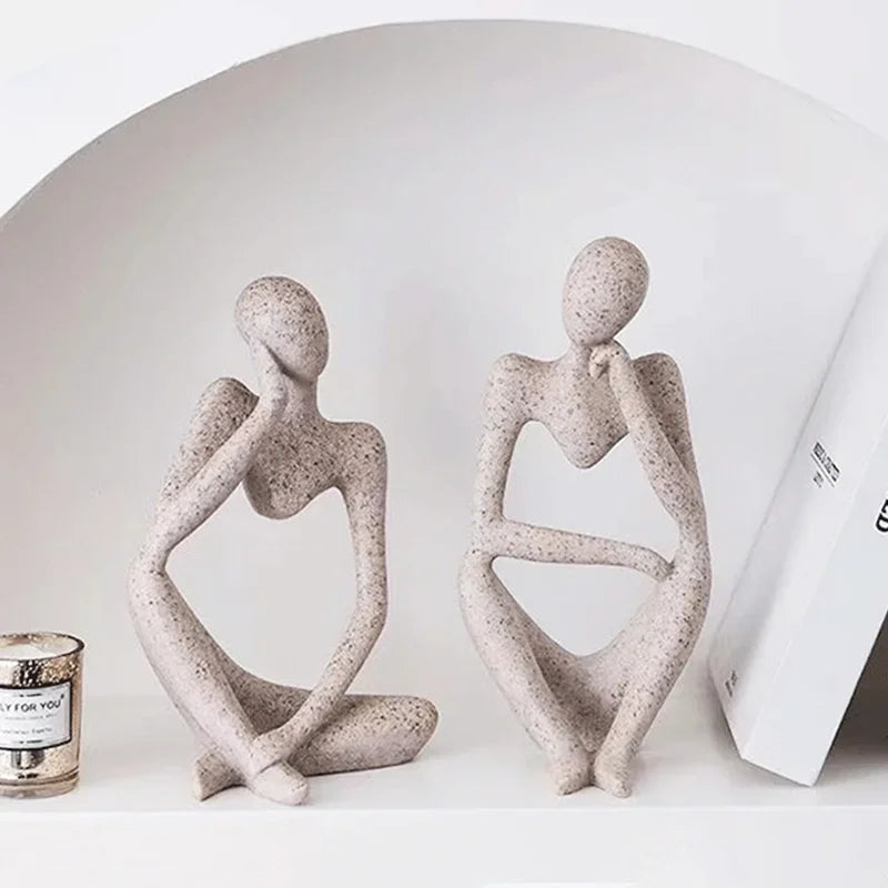 Elegant Sand Color Thinker Abstract Sculpture - Yoga Figurine for Stylish Nordic Home Decor and Desk Accents