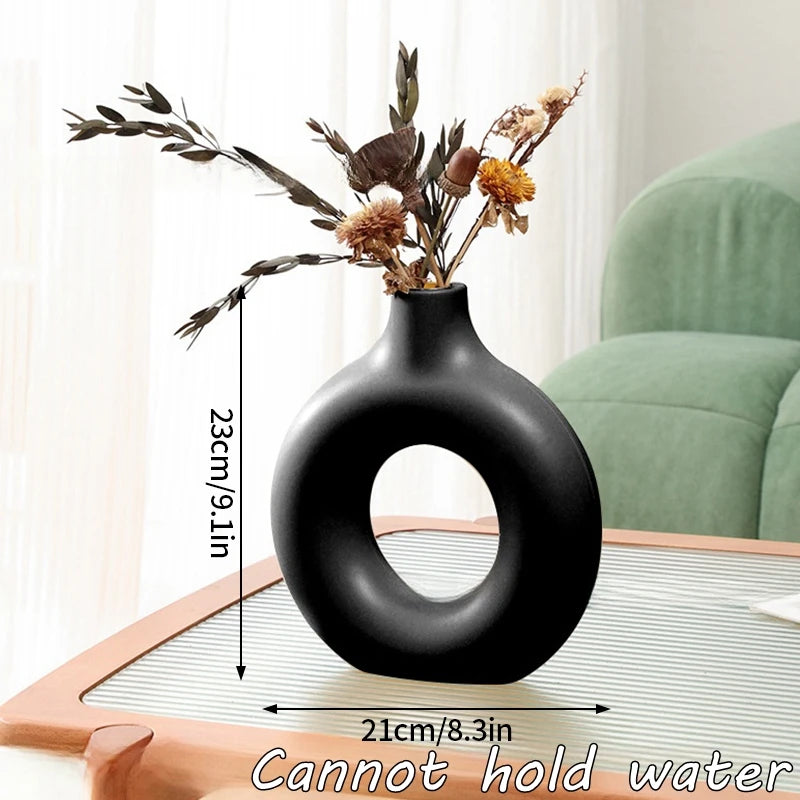 Elegant Pure White Imitation Ceramic Vase - Stylish Donut Design for Single Branch Flower Arranging and Table Decor