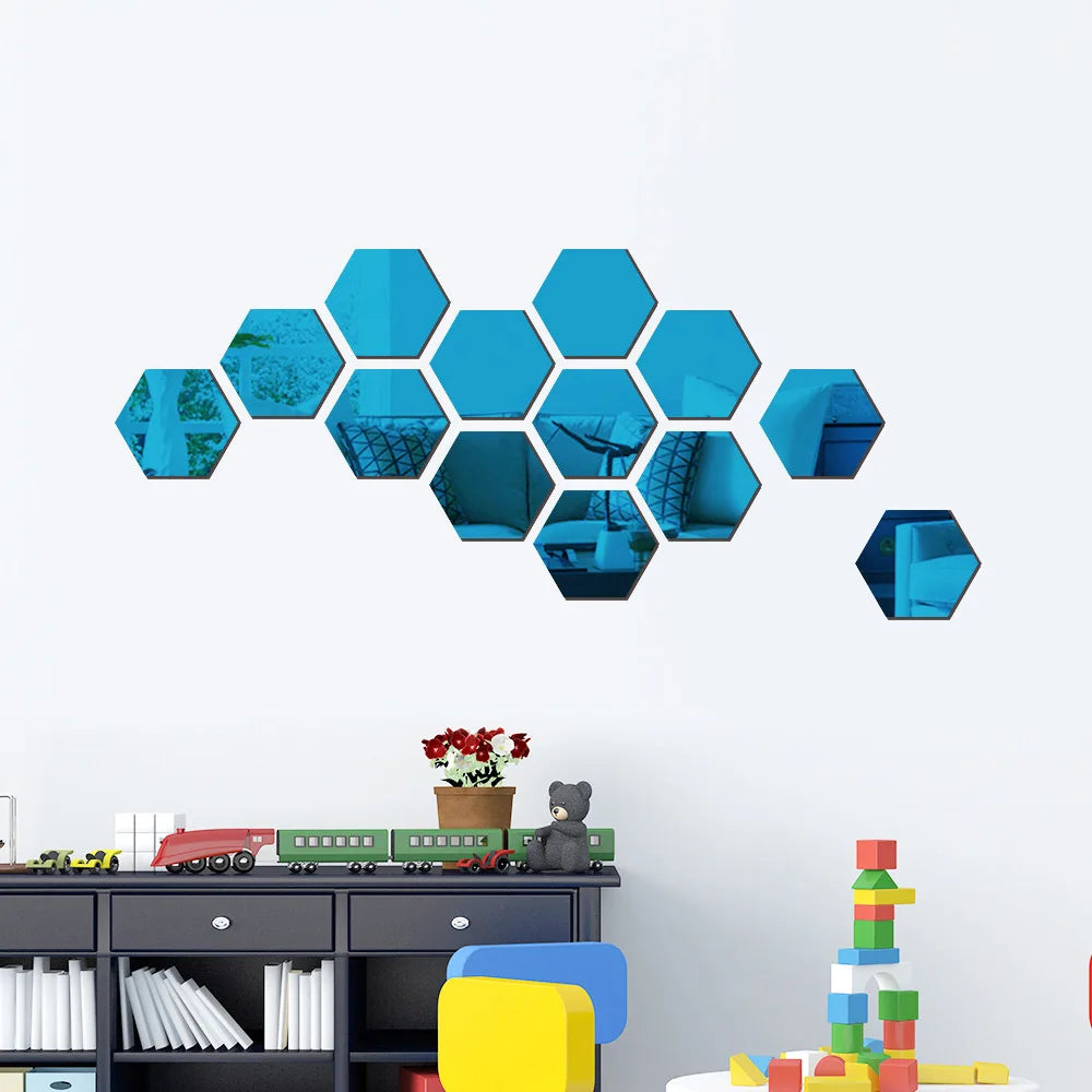 Stunning 3D Hexagon Mirror Wall Stickers in Rose Gold – Perfect for DIY Home Decor! Available in 6 or 12 pcs for Living Room, Bedroom, and Bathroom Makeovers.