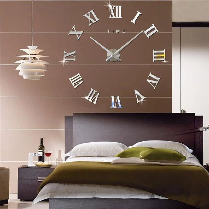 Stylish 3D Acrylic Round Wall Clock with Roman Numerals β DIY Mirror Design, Perfect for Any Space!