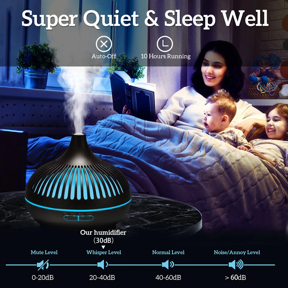 Elegant 500ml Aromatherapy Diffuser with Wood Grain Finish & Remote Control