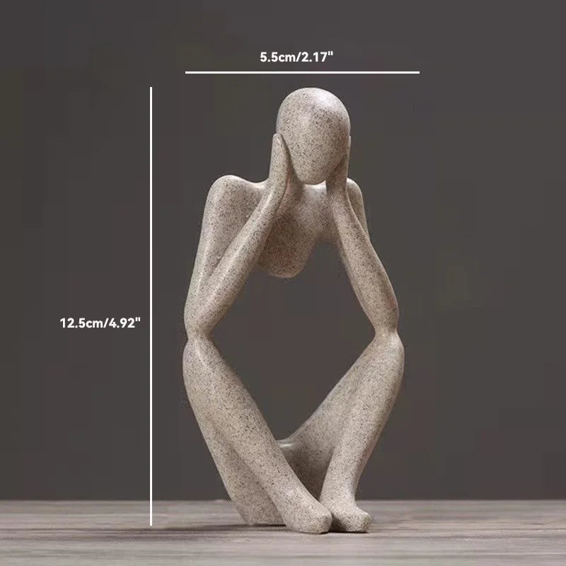 Elegant Sand Color Thinker Abstract Sculpture - Yoga Figurine for Stylish Nordic Home Decor and Desk Accents