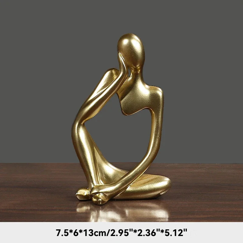 Elegant Sand Color Thinker Abstract Sculpture - Yoga Figurine for Stylish Nordic Home Decor and Desk Accents