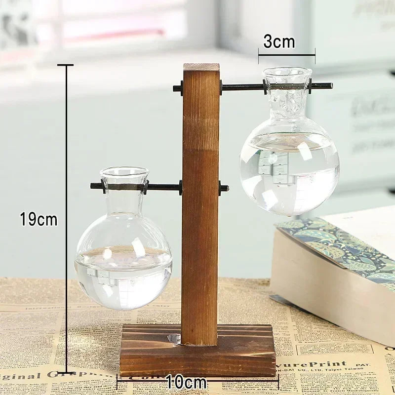 Elegant Vintage Terrarium Hydroponic Plant Vases - Transparent Glass Planters with Wooden Frame for Stunning Tabletop Bonsai Home Decor