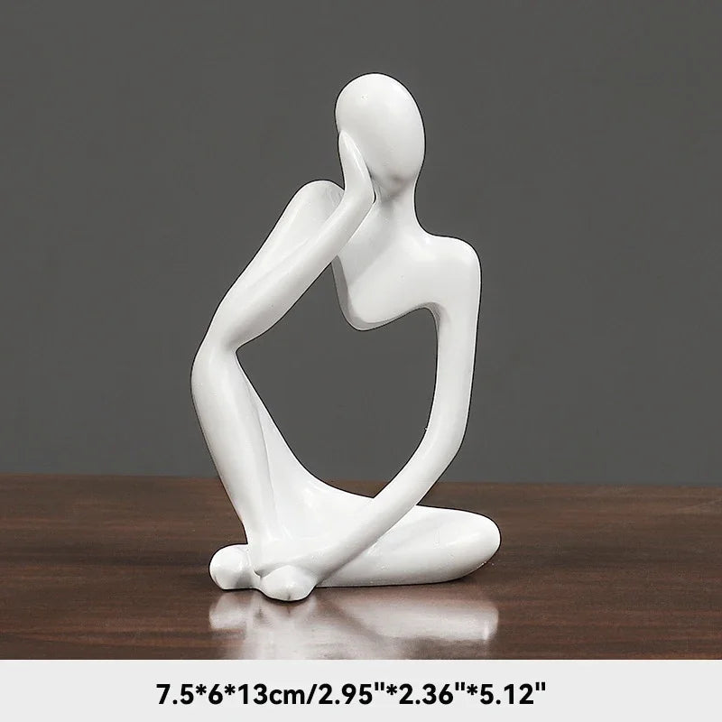 Elegant Sand Color Thinker Abstract Sculpture - Yoga Figurine for Stylish Nordic Home Decor and Desk Accents