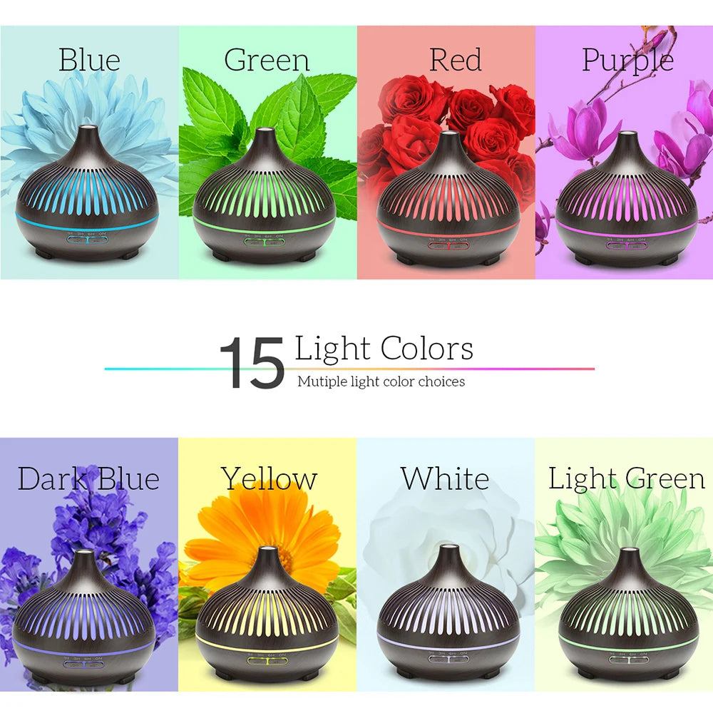 Elegant 500ml Aromatherapy Diffuser with Wood Grain Finish & Remote Control