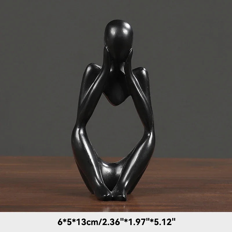 Elegant Sand Color Thinker Abstract Sculpture - Yoga Figurine for Stylish Nordic Home Decor and Desk Accents