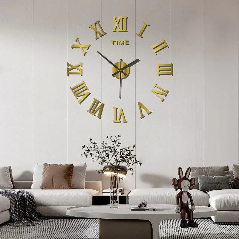 Stylish 3D Acrylic Round Wall Clock with Roman Numerals β DIY Mirror Design, Perfect for Any Space!