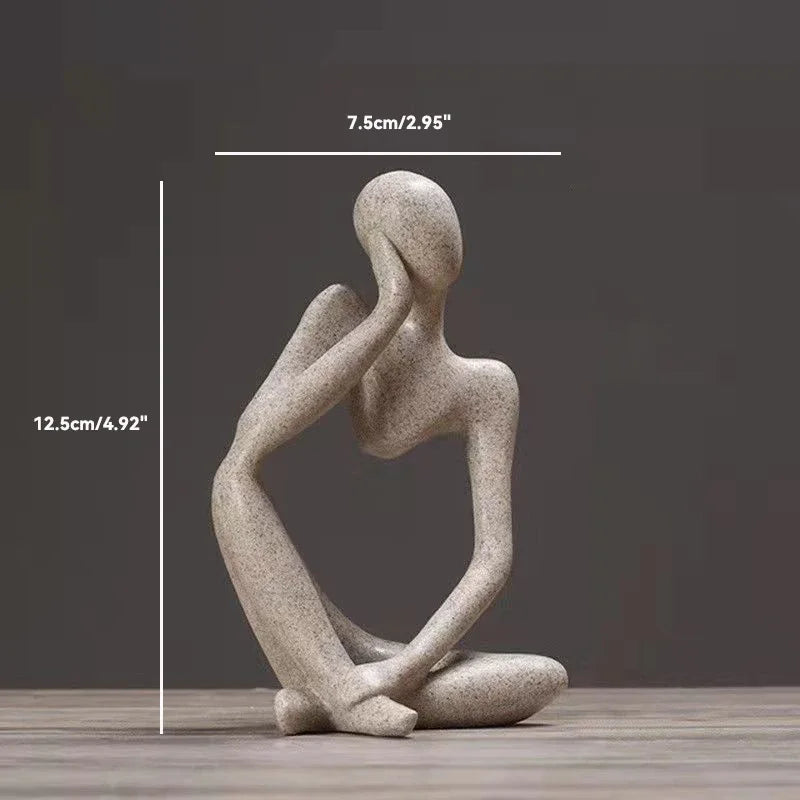 Elegant Sand Color Thinker Abstract Sculpture - Yoga Figurine for Stylish Nordic Home Decor and Desk Accents