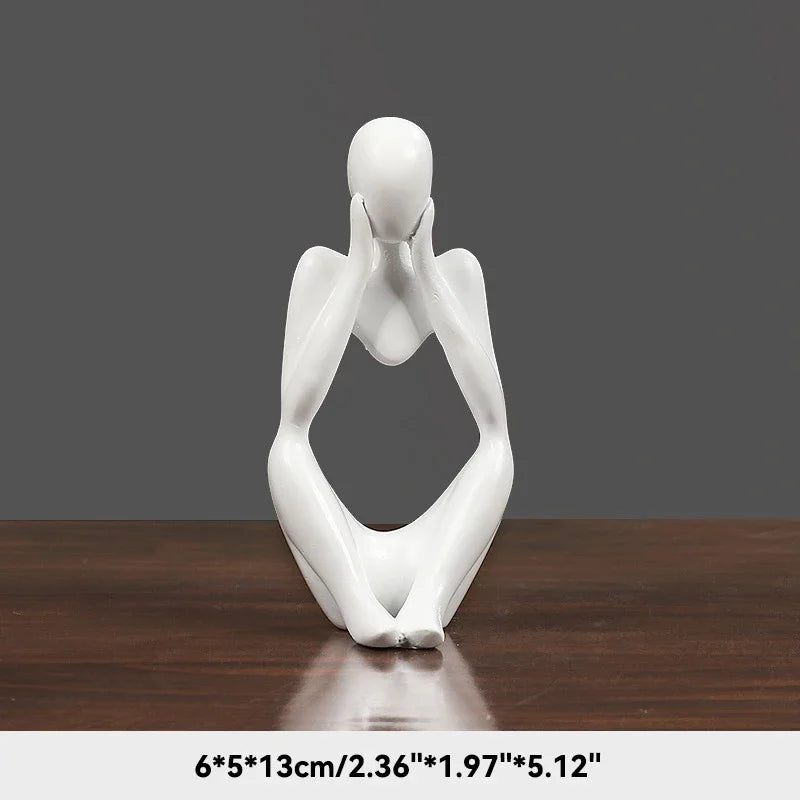Elegant Sand Color Thinker Abstract Sculpture - Yoga Figurine for Stylish Nordic Home Decor and Desk Accents