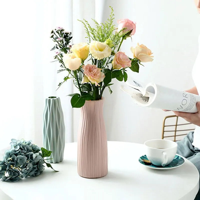 Stylish Nordic Flower Vase - Elegant White, Pink, and Blue Plastic Basket for Home Decor and Floral Arrangements