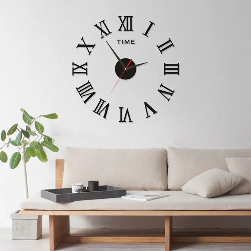 Stylish 3D Acrylic Round Wall Clock with Roman Numerals β DIY Mirror Design, Perfect for Any Space!