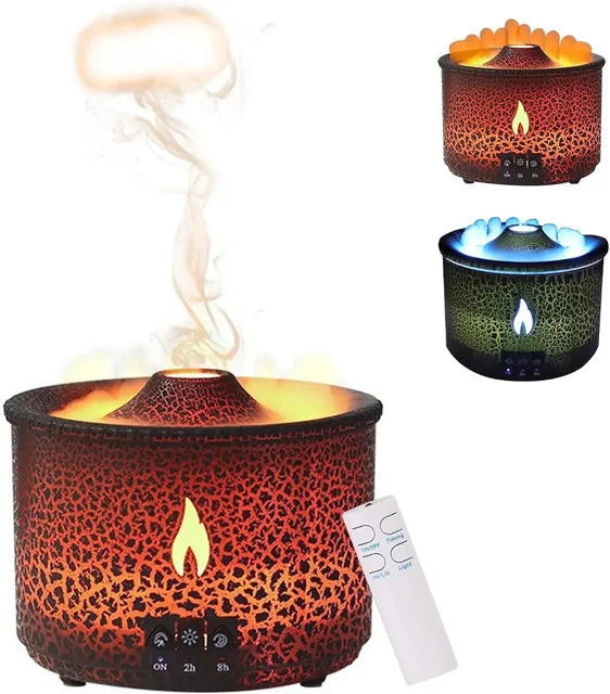 Volcano Flame Air Humidifier - Ultrasonic Essential Oil Aroma Diffuser with Jellyfish Mist for Home Room Fragrance and Steam