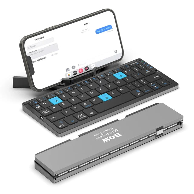 Folding Mini Wireless BT Keyboard - Aluminum Alloy Keypad with Magnetic Stand, Rechargeable for iPad, iPhone, Samsung Tablet