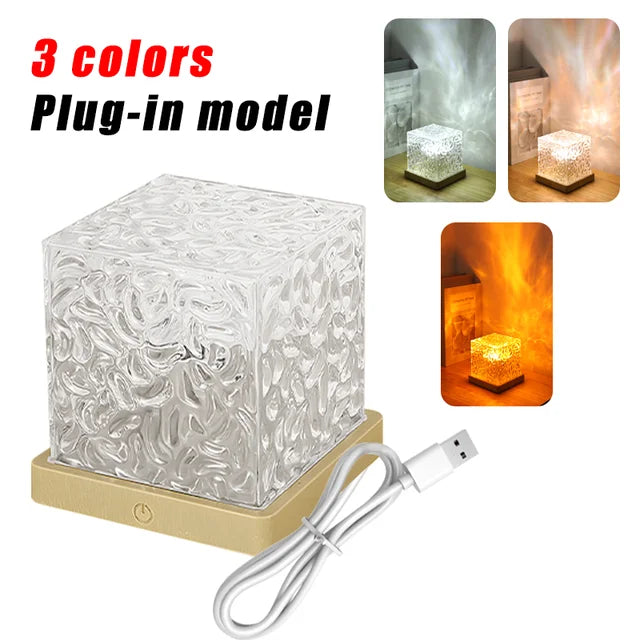 Dynamic Rotating Water Ripple Projector Bedroom Night Light | 3/16 Colors Flame Crystal Lamp for Photography Study