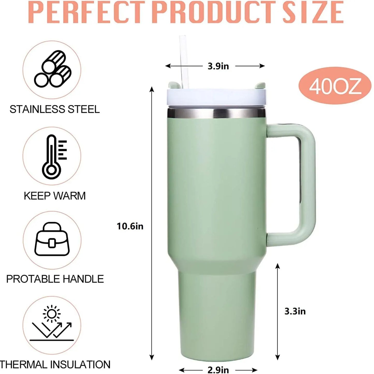 Large 1200 ml Stainless Steel Insulated Mug with Handle - Ideal Thermos Cup for Hot and Cold Drinks with Straws!