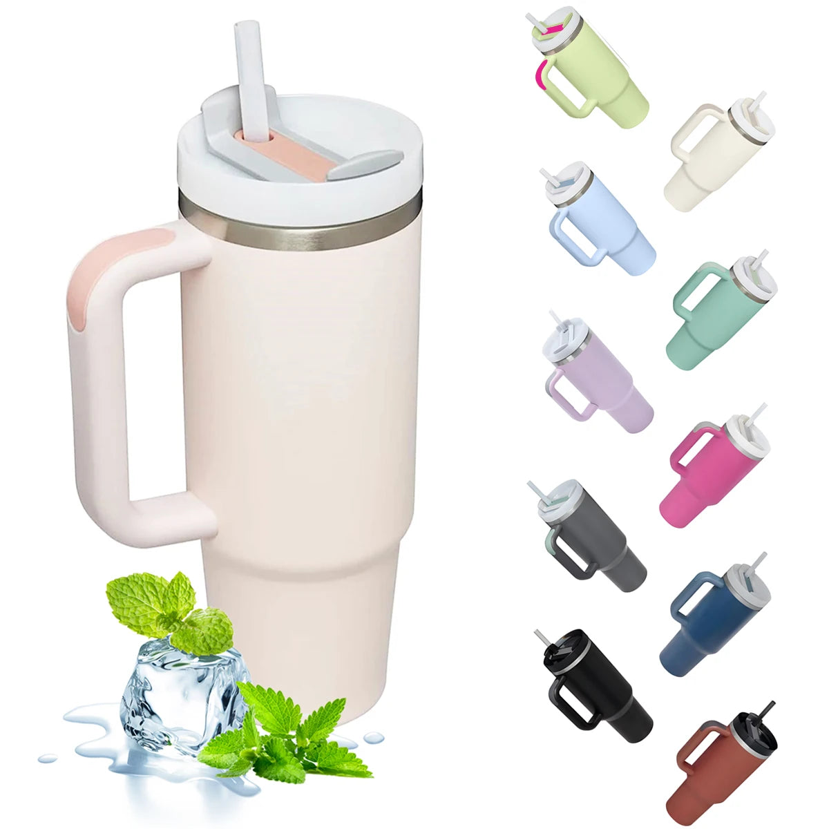 Large 1200 ml Stainless Steel Insulated Mug with Handle - Ideal Thermos Cup for Hot and Cold Drinks with Straws!