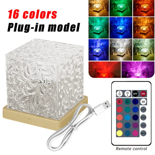 Dynamic Rotating Water Ripple Projector Bedroom Night Light | 3/16 Colors Flame Crystal Lamp for Photography Study